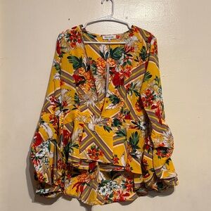 Women's Floral Yellow Top Size L